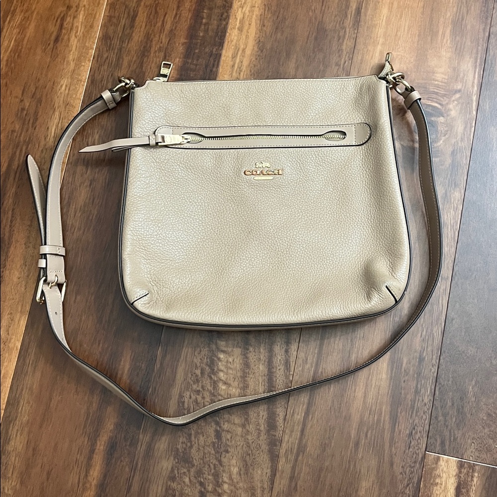 Coach Pebbled Leather Mae Crossbody Bag beige